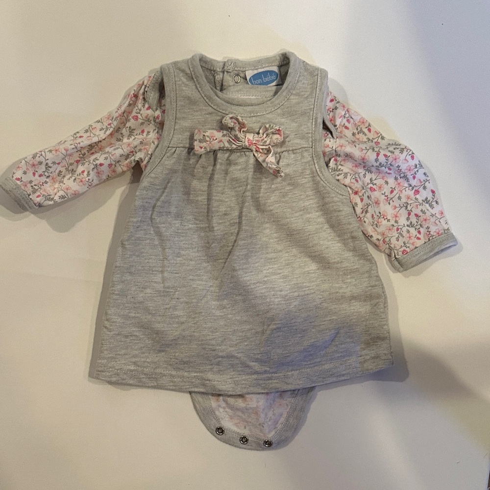 Bon Bebe Gray and Pink Floral Dress